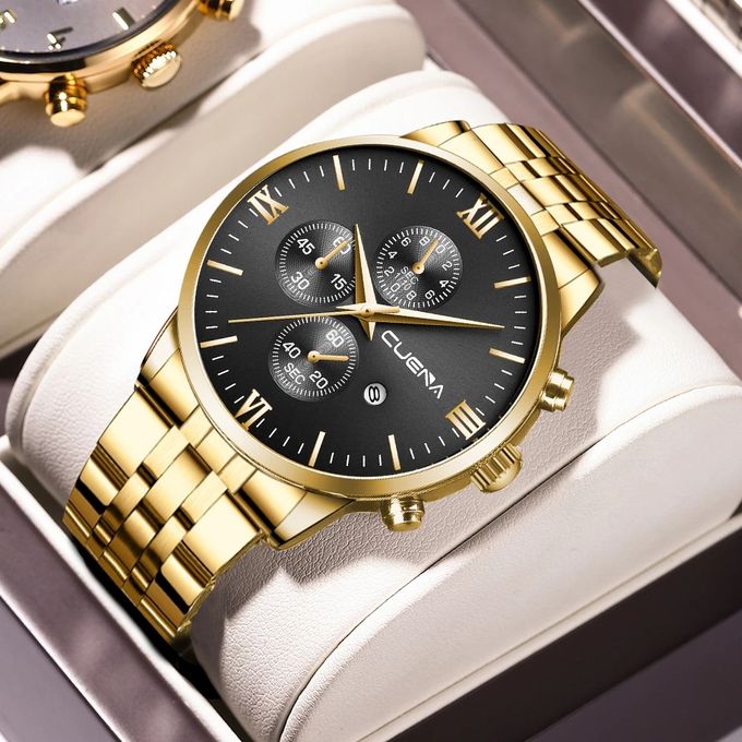 [3389] CUENA 6008 Stainless Steel chronograph Analog luminous Men’s Watch- Gold Black