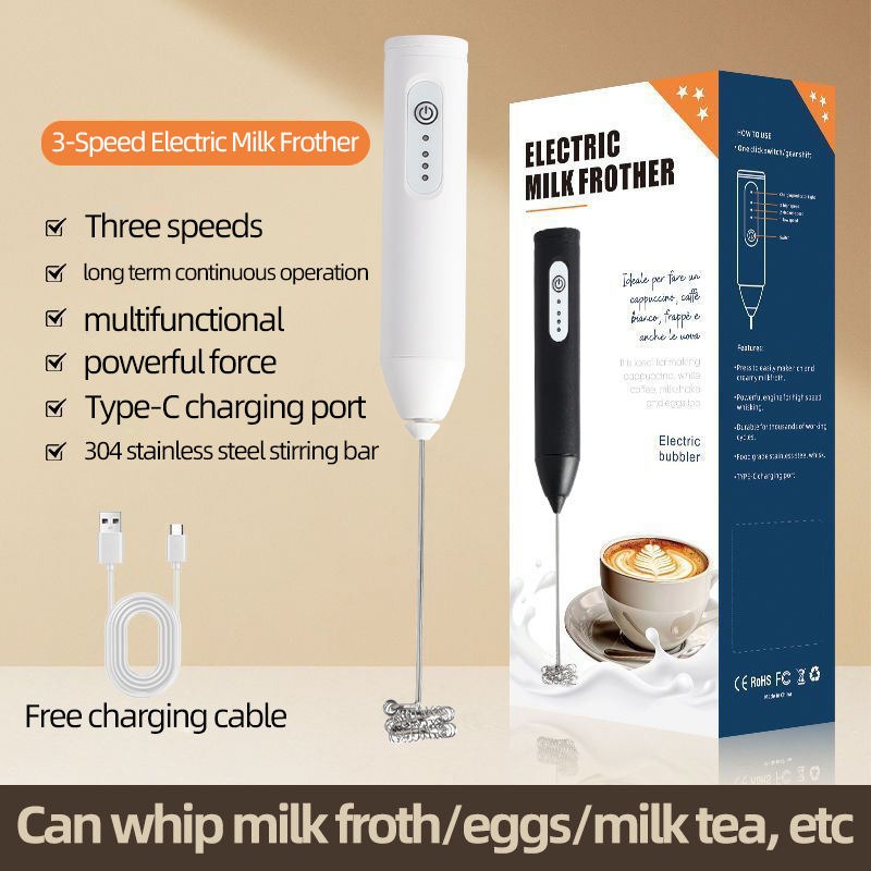 [3523] Rechargeable coffee mixer Stainless Steel coffee & Milk Frother Handheld 3-Speed Adjustable